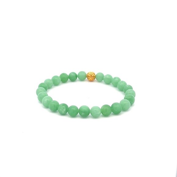 18K Gold Money Ball Lucky Bracelet Gemstones Natural Green Jade 6mm - Picture 4 of 5